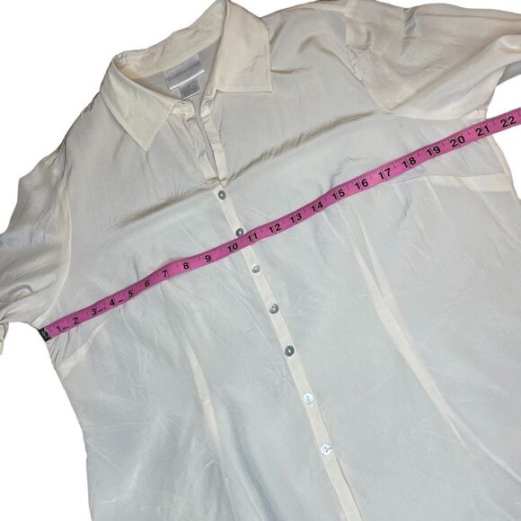 Vintage silk cream white satin button down shirt - Worthington size large - Picture 9 of 10
